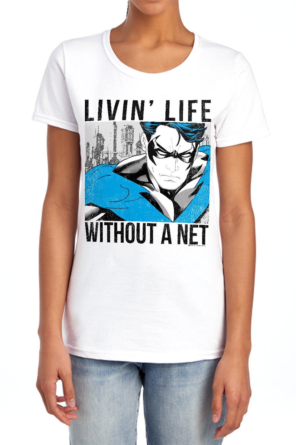 AN OFFCIALLY LICENSED BATMAN WITHOUT A NET WOMEN'S REGULAR FIT T-SHIRT WHITE