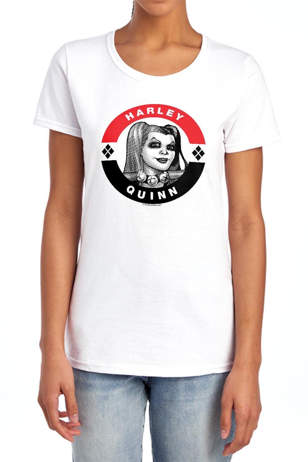 AN OFFCIALLY LICENSED BATMAN HARLEY PRESIDENT CIRCLE WOMEN'S REGULAR FIT T-SHIRT WHITE