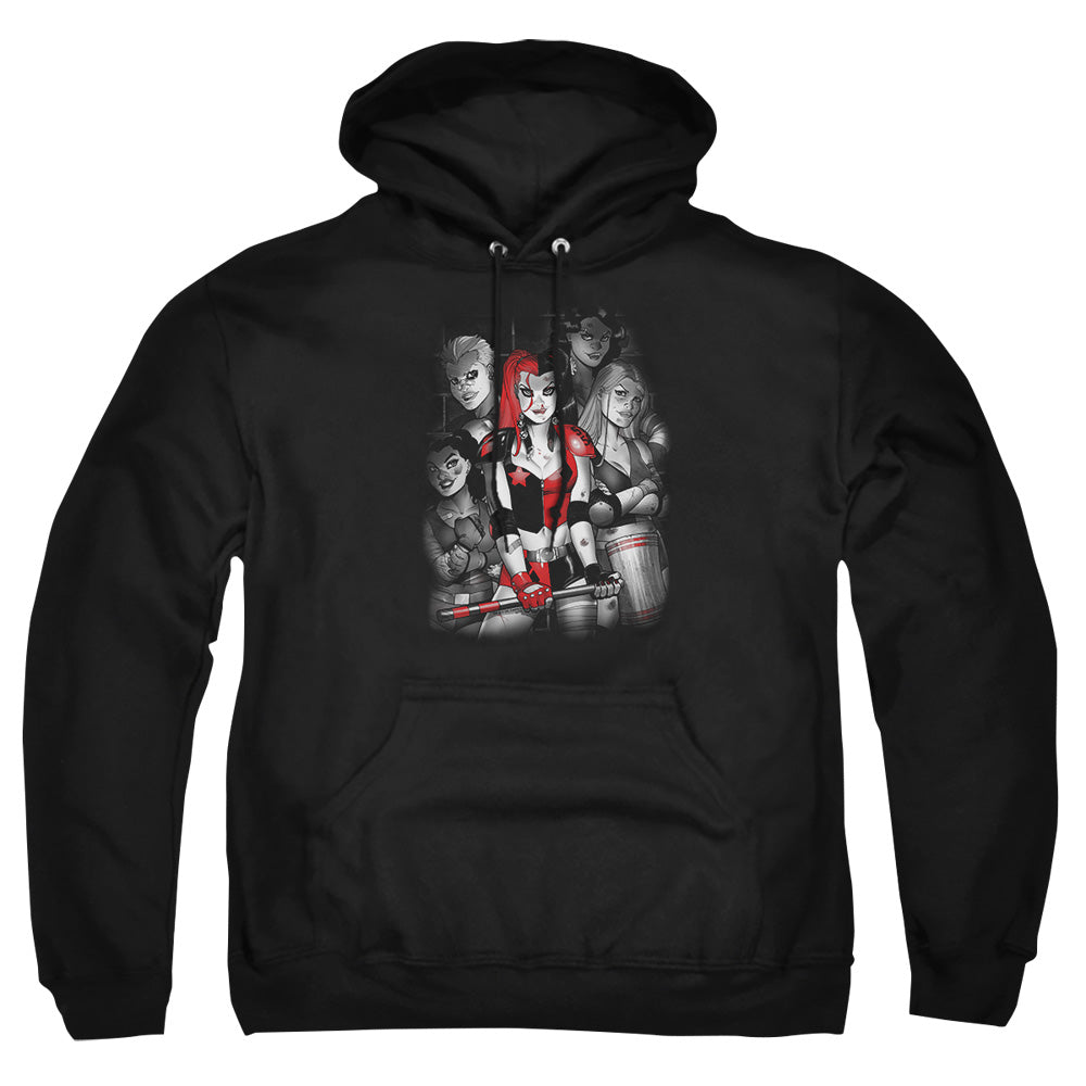 AN OFFCIALLY LICENSED BATMAN BAD GALS BW ADULT UNISEX PULLOVER HOODIE BLACK