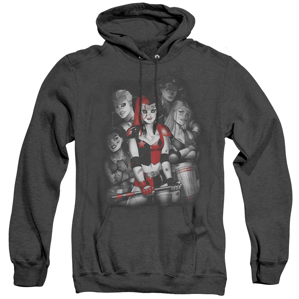 AN OFFCIALLY LICENSED BATMAN BAD GALS BW ADULT UNISEX HEATHER PULLOVER HOODIE BLACK