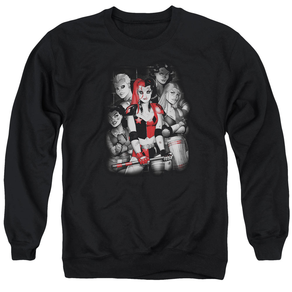AN OFFCIALLY LICENSED BATMAN BAD GALS BW ADULT UNISEX CREWNECK SWEATSHIRT BLACK