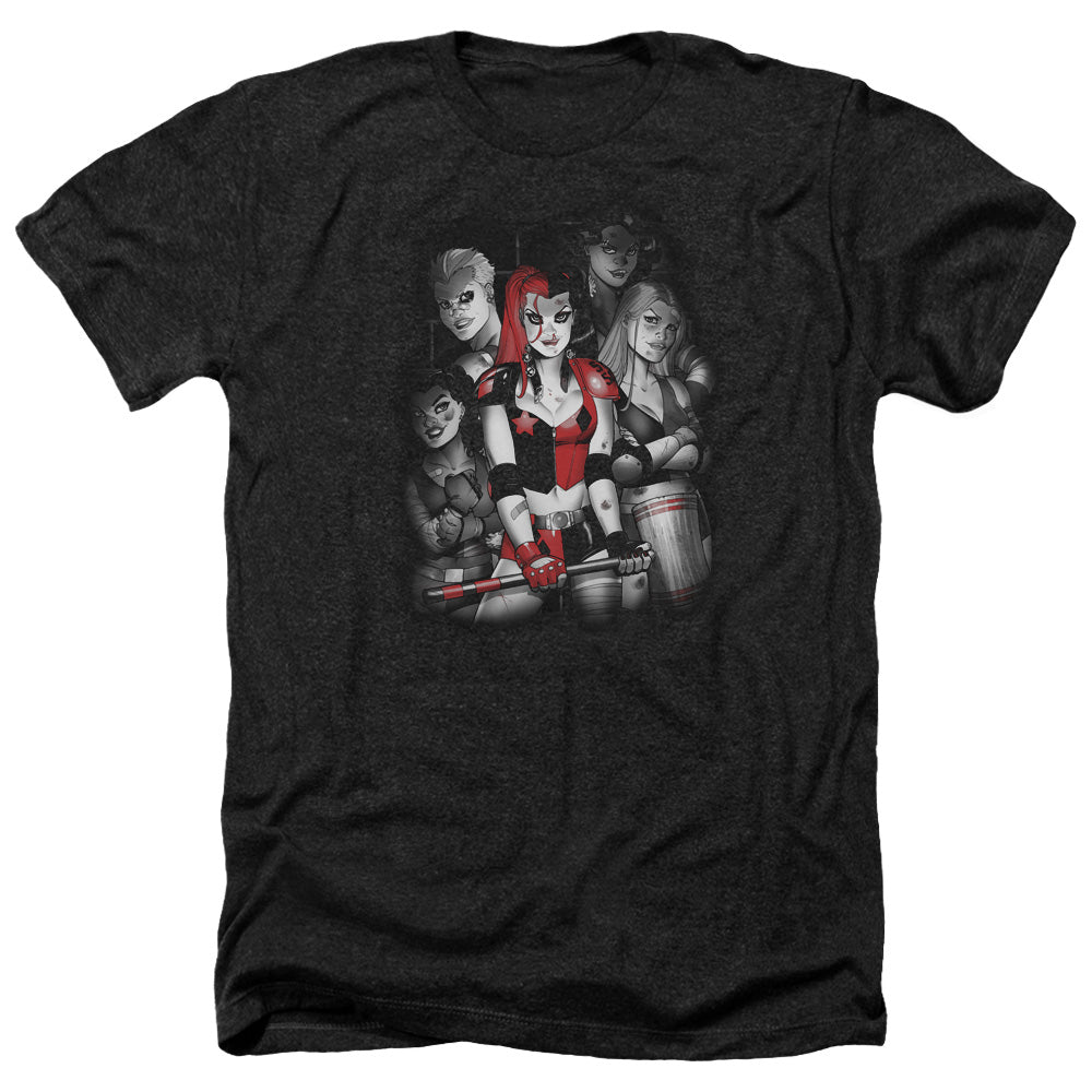AN OFFCIALLY LICENSED BATMAN BAD GALS BW MEN'S HEATHER T-SHIRT CHARCOAL