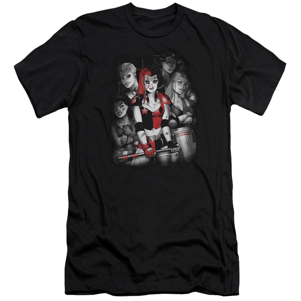 AN OFFCIALLY LICENSED BATMAN BAD GALS BW MEN'S PREMIUM SLIM FIT T-SHIRT BLACK