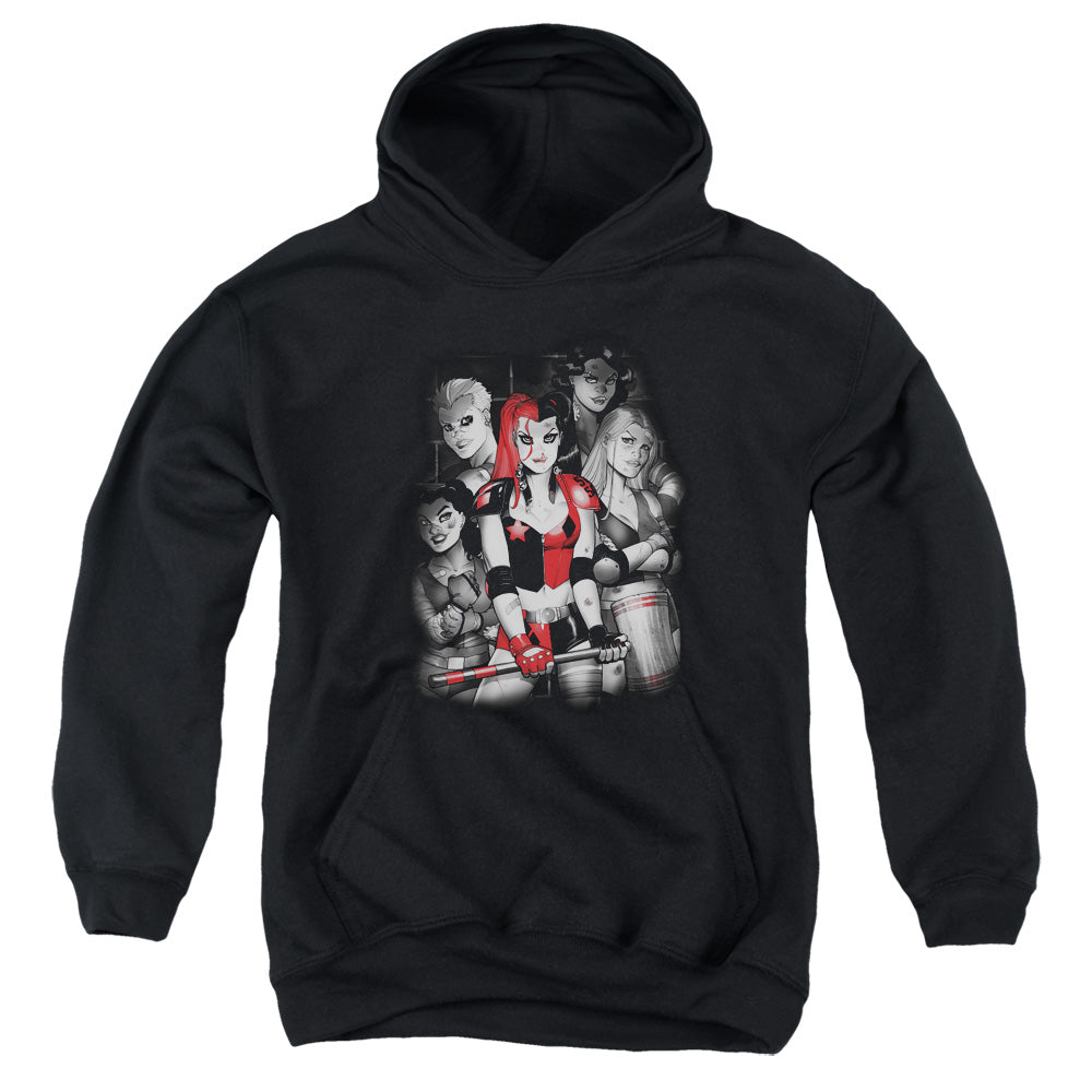 AN OFFCIALLY LICENSED BATMAN BAD GALS BW YOUTH HOODIE BLACK