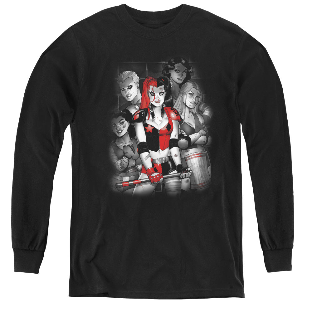AN OFFCIALLY LICENSED BATMAN BAD GALS BW YOUTH LONG SLEEVE T-SHIRT BLACK