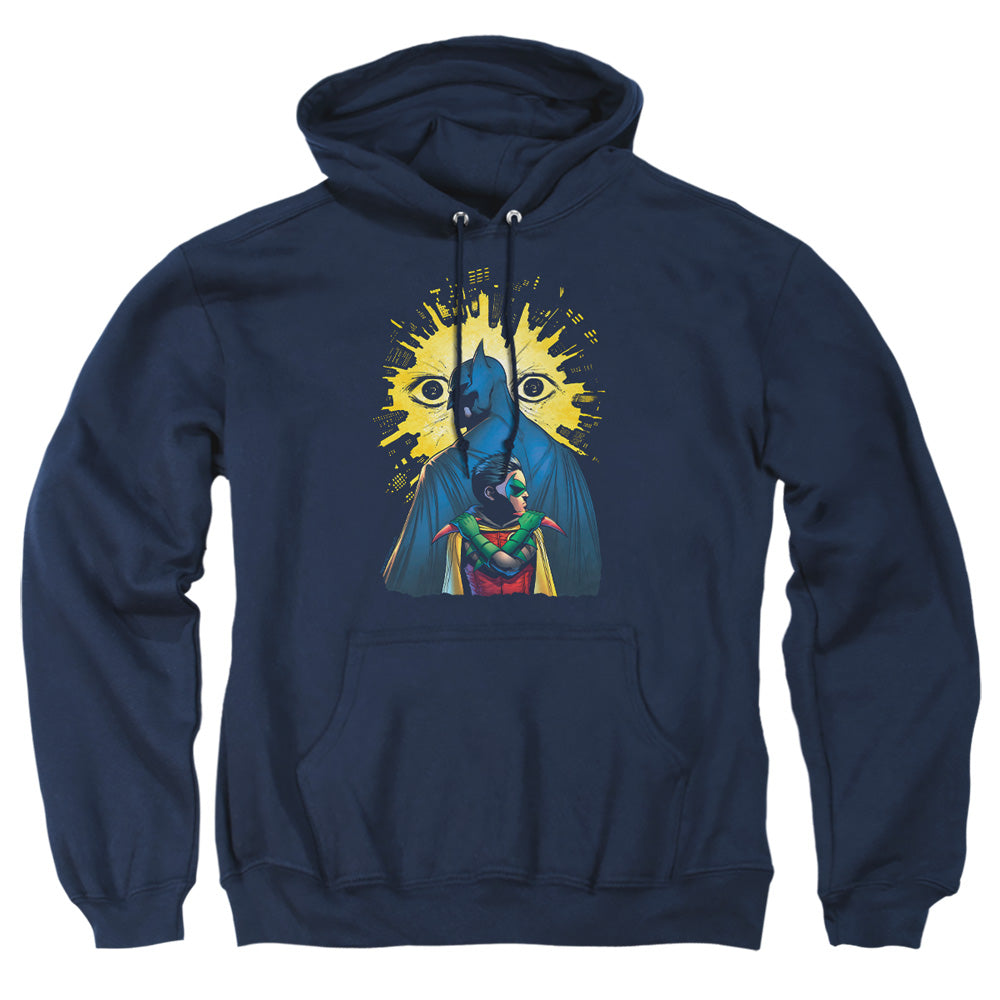 AN OFFCIALLY LICENSED BATMAN WATCHERS ADULT UNISEX PULLOVER HOODIE NAVY