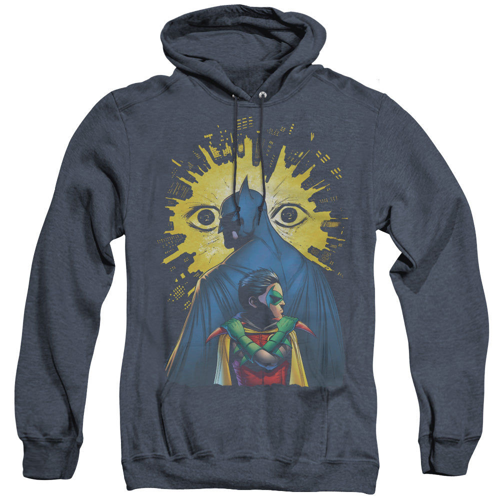 AN OFFCIALLY LICENSED BATMAN WATCHERS ADULT UNISEX HEATHER PULLOVER HOODIE NAVY