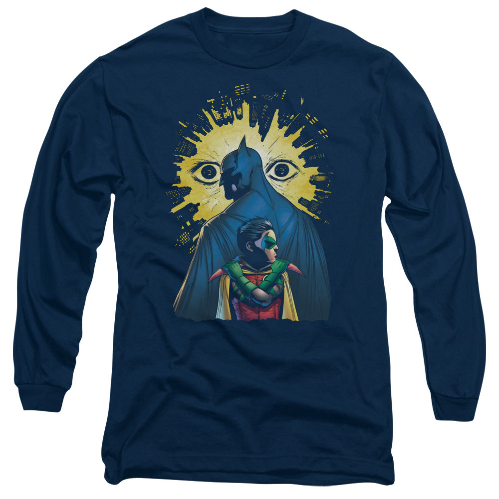 AN OFFCIALLY LICENSED BATMAN WATCHERS MEN'S LONG SLEEVE T-SHIRT NAVY