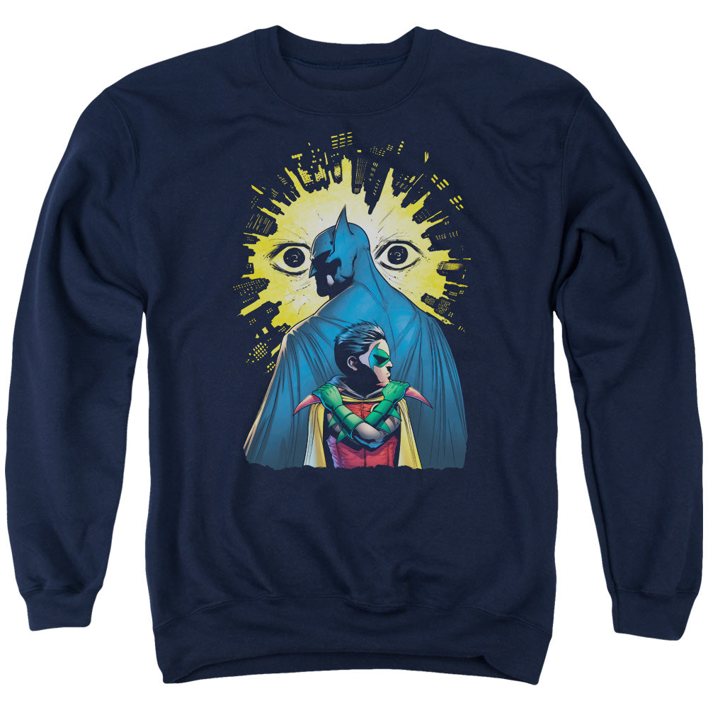 AN OFFCIALLY LICENSED BATMAN WATCHERS ADULT UNISEX CREWNECK SWEATSHIRT NAVY