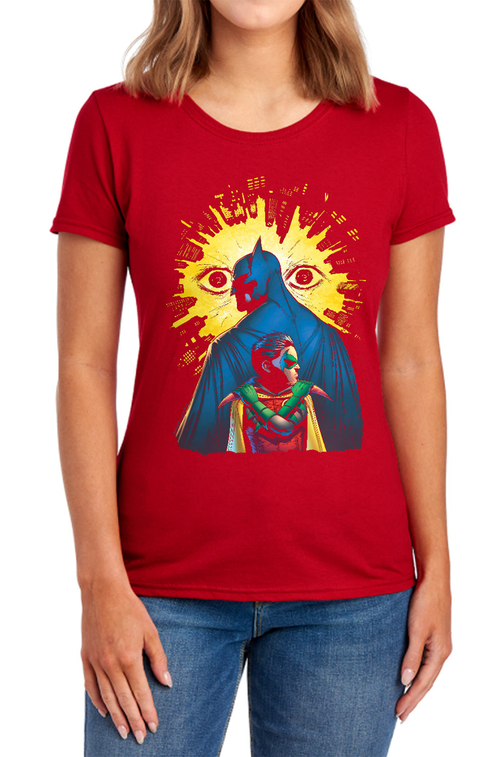 AN OFFCIALLY LICENSED BATMAN WATCHERS WOMEN'S REGULAR FIT T-SHIRT NAVY
