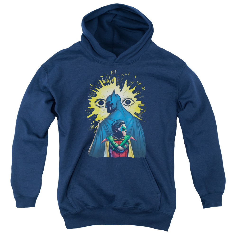 AN OFFCIALLY LICENSED BATMAN WATCHERS YOUTH HOODIE NAVY