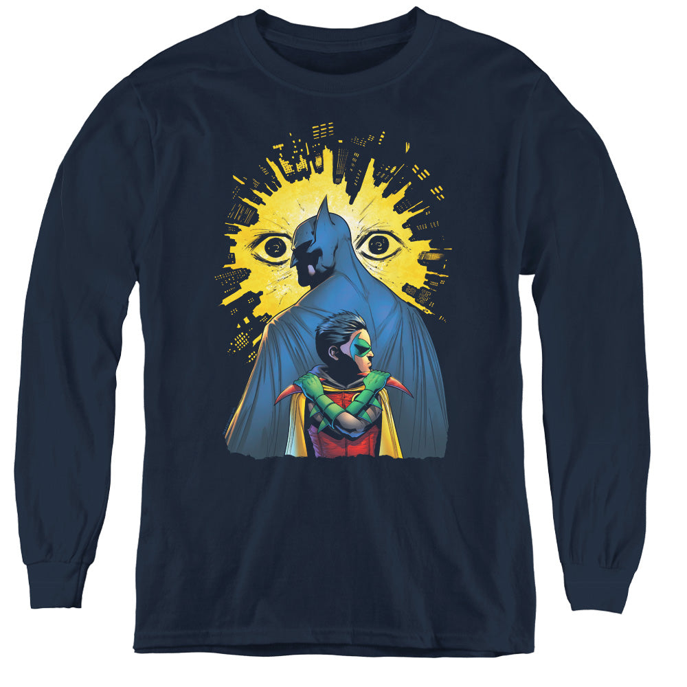 AN OFFCIALLY LICENSED BATMAN WATCHERS YOUTH LONG SLEEVE T-SHIRT NAVY