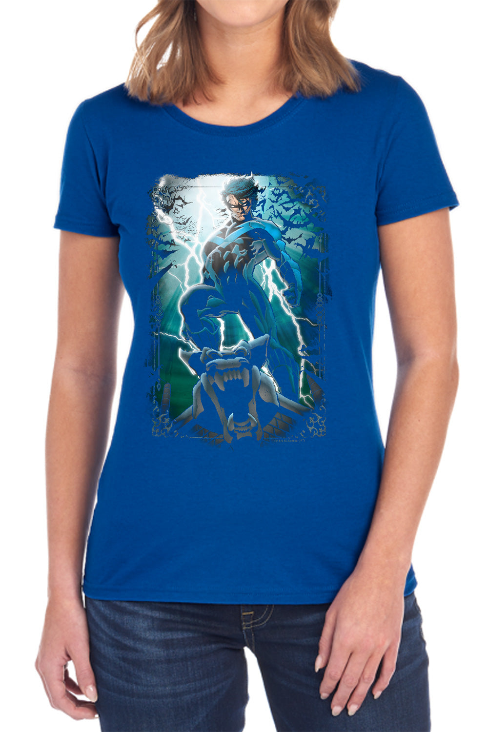 AN OFFCIALLY LICENSED BATMAN NIGHT LIGHT WOMEN'S REGULAR FIT T-SHIRT BLACK
