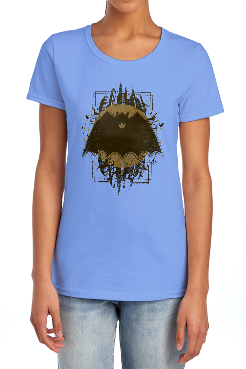 AN OFFCIALLY LICENSED BATMAN BATMAN CREST WOMEN'S REGULAR FIT T-SHIRT CHARCOAL