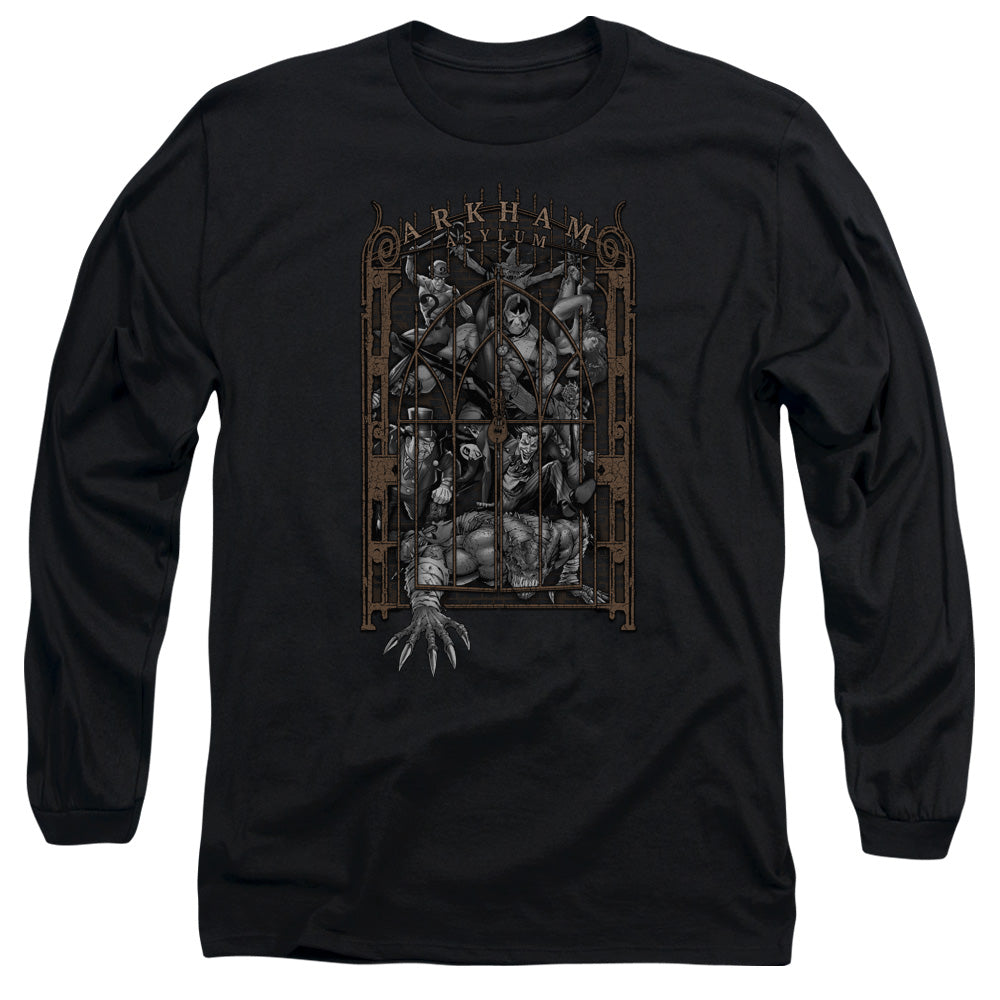 AN OFFCIALLY LICENSED BATMAN ARKHAMS GATE MEN'S LONG SLEEVE T-SHIRT BLACK