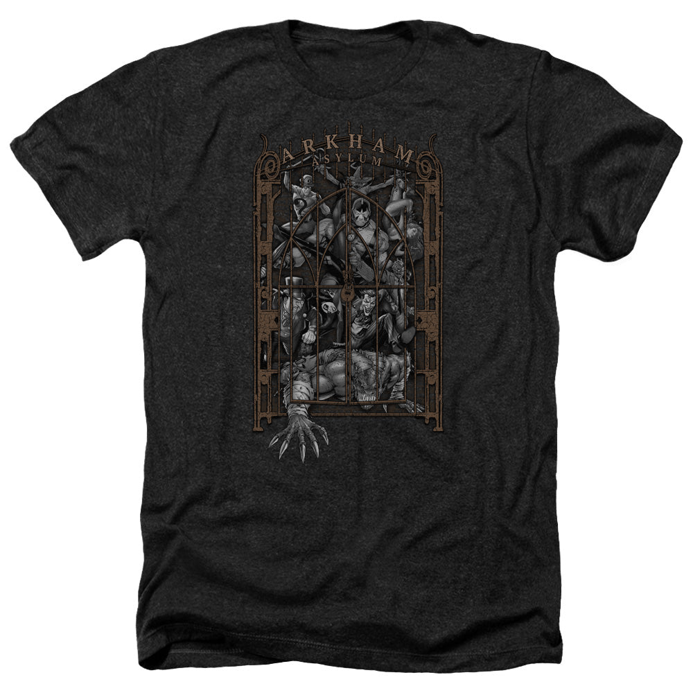 AN OFFCIALLY LICENSED BATMAN ARKHAMS GATE MEN'S HEATHER T-SHIRT CHARCOAL