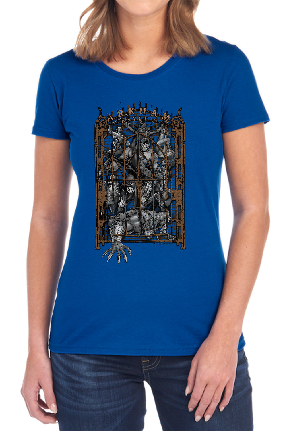 AN OFFCIALLY LICENSED BATMAN ARKHAMS GATE WOMEN'S REGULAR FIT T-SHIRT BLACK