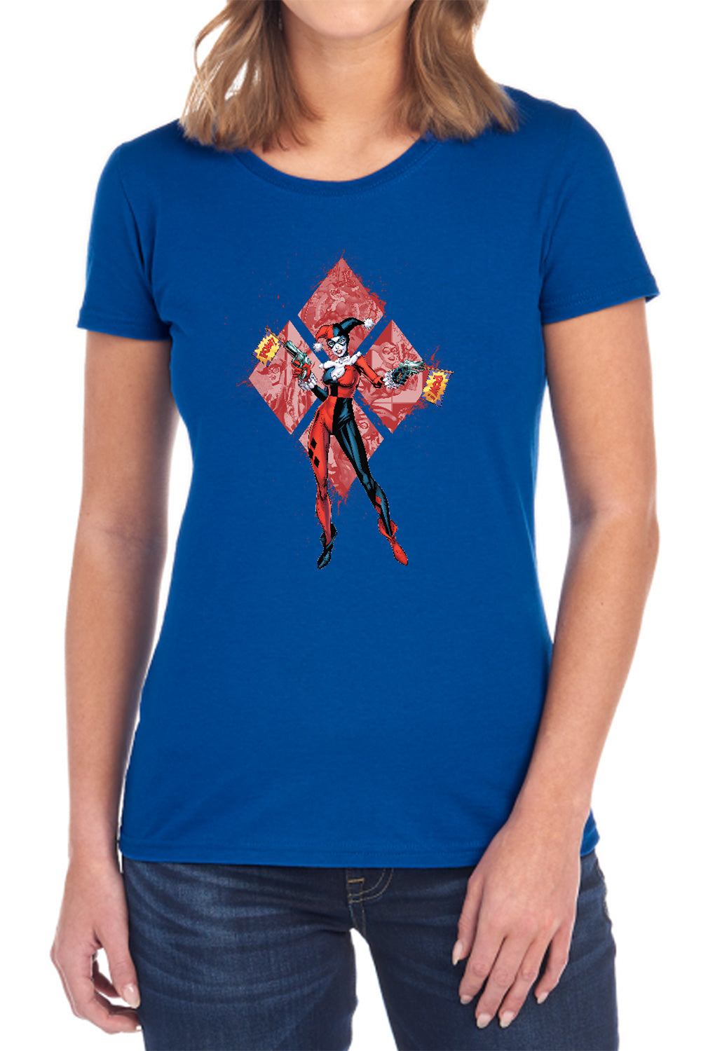 AN OFFCIALLY LICENSED BATMAN HARLEY QUINN (DIAMONDS) WOMEN'S REGULAR FIT T-SHIRT BLACK