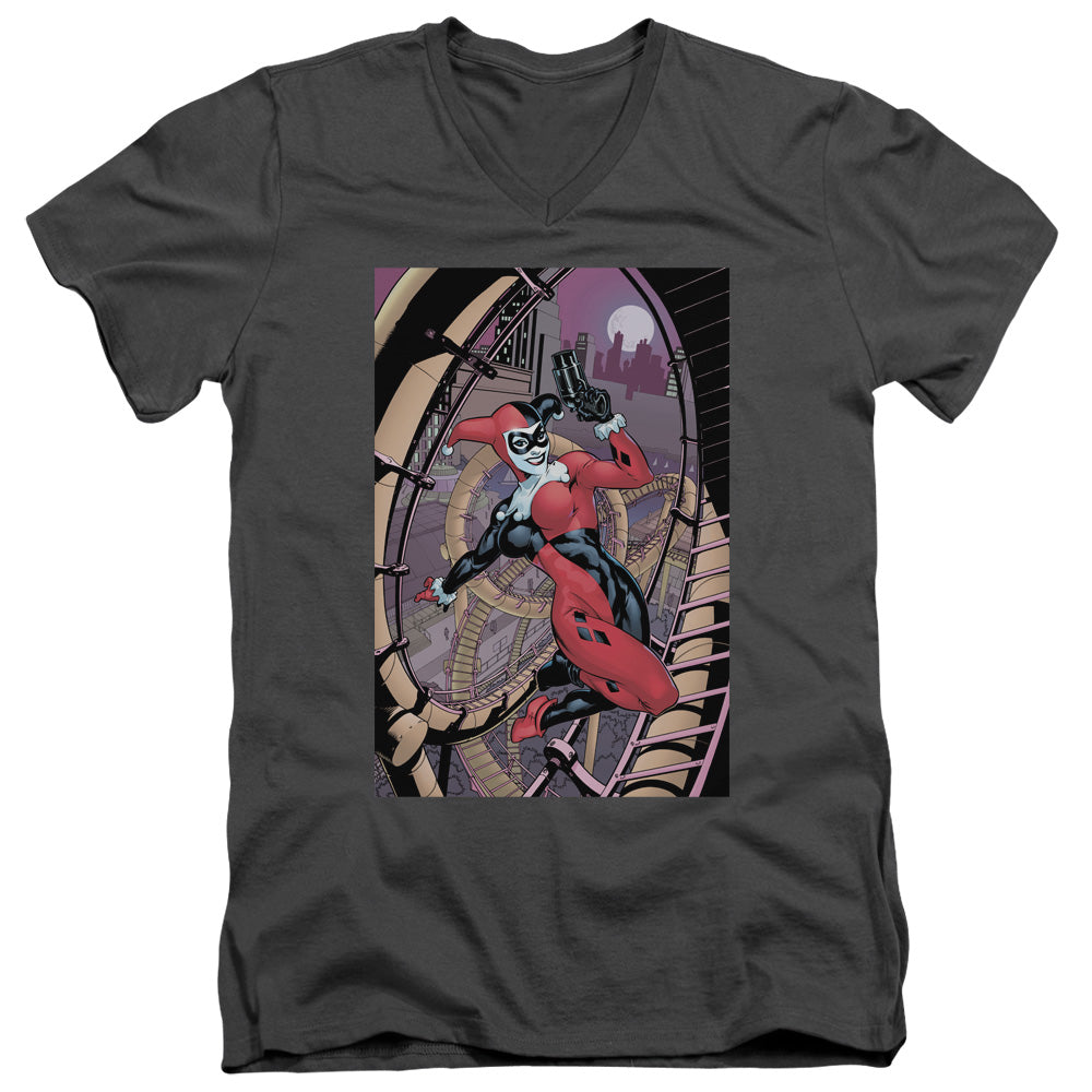 AN OFFCIALLY LICENSED BATMAN HARLEY FIRST MEN'S V-NECK T-SHIRT CHARCOAL