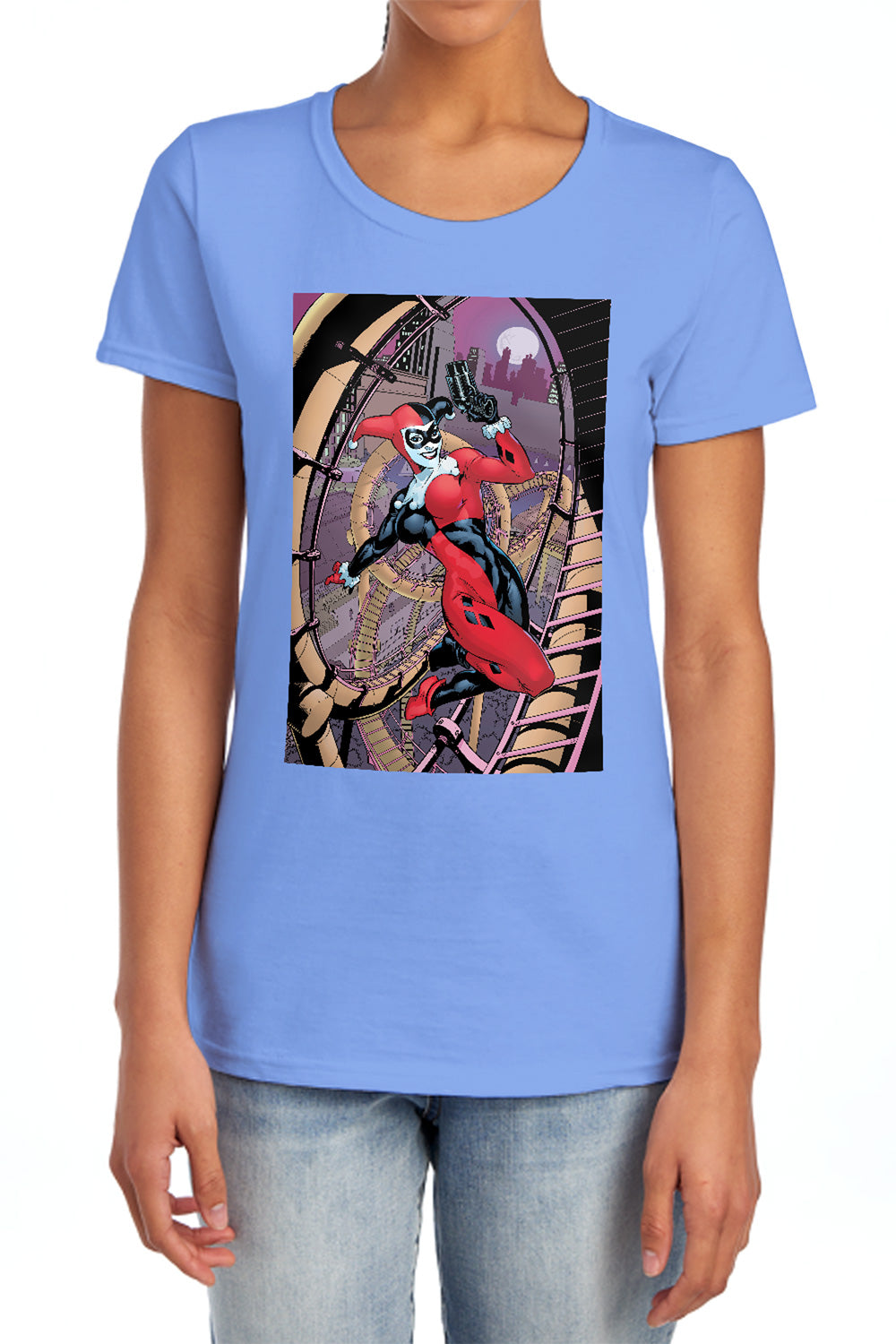 AN OFFCIALLY LICENSED BATMAN HARLEY FIRST WOMEN'S REGULAR FIT T-SHIRT CHARCOAL