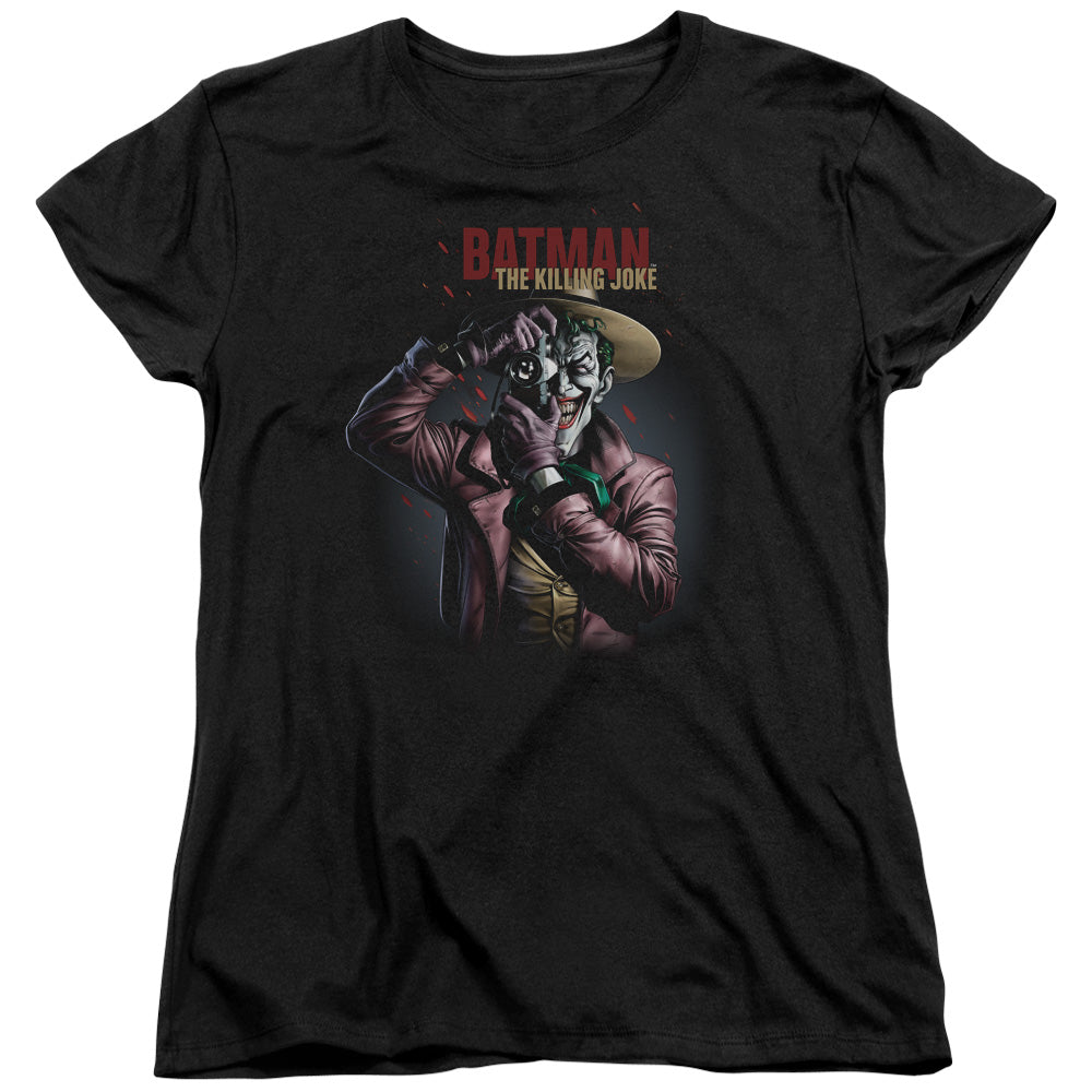 AN OFFCIALLY LICENSED BATMAN KILLING JOKE CAMERA WOMEN'S REGULAR FIT T-SHIRT BLACK