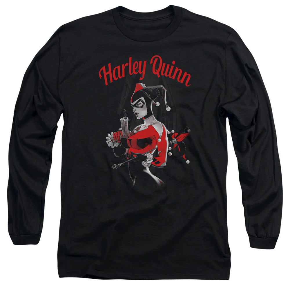AN OFFCIALLY LICENSED BATMAN SPRING GUN MEN'S LONG SLEEVE T-SHIRT BLACK