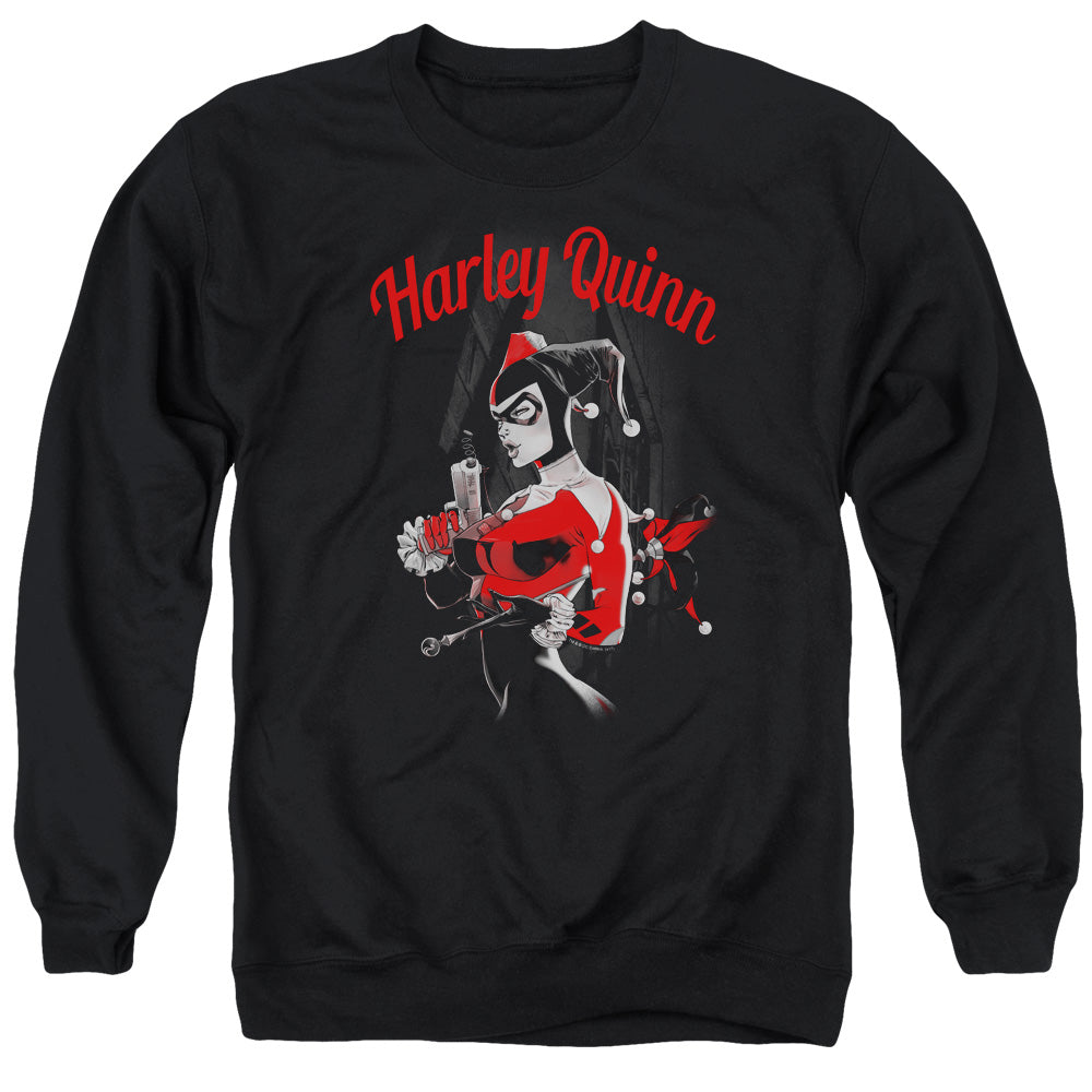 AN OFFCIALLY LICENSED BATMAN SPRING GUN ADULT UNISEX CREWNECK SWEATSHIRT BLACK