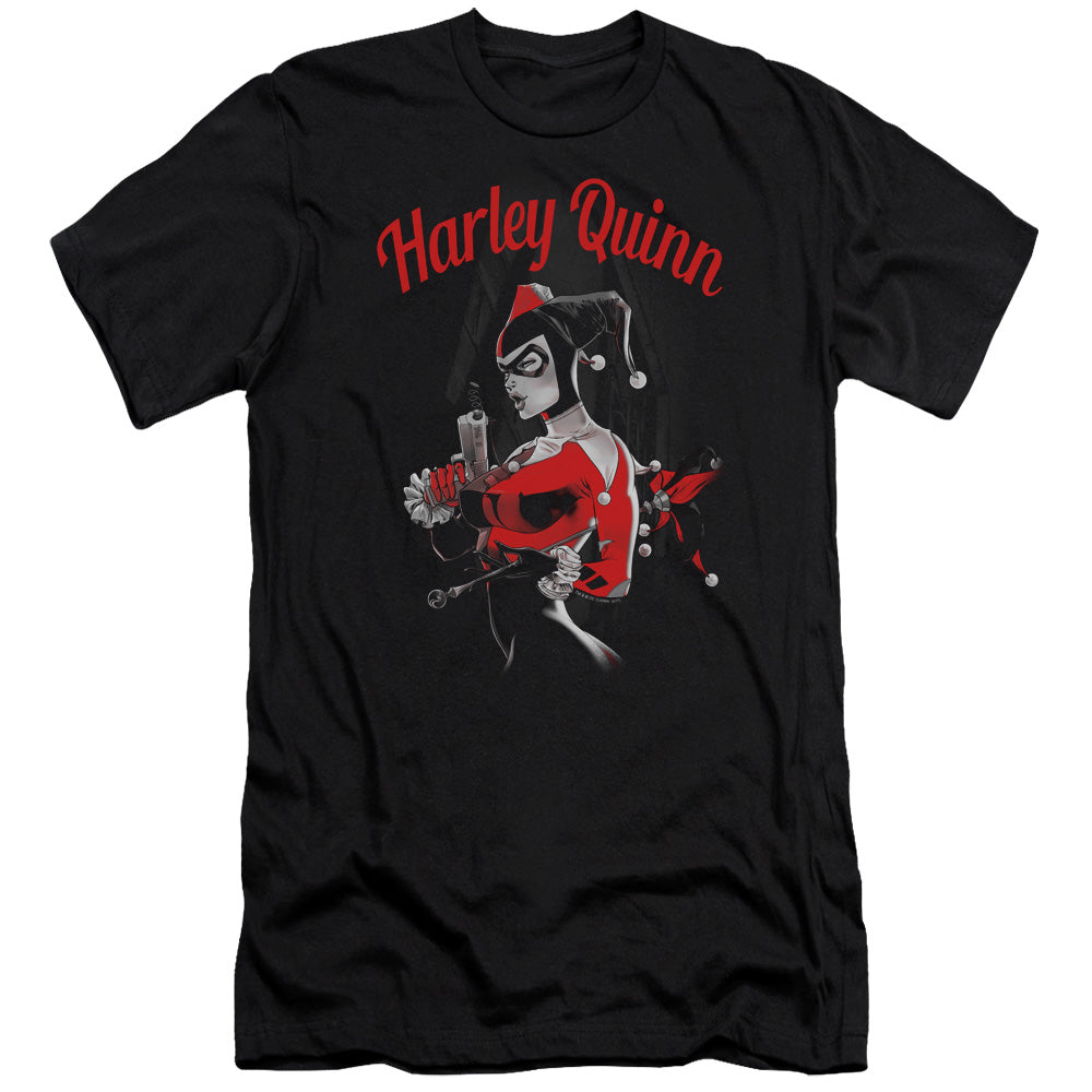AN OFFCIALLY LICENSED BATMAN SPRING GUN MEN'S PREMIUM SLIM FIT T-SHIRT BLACK