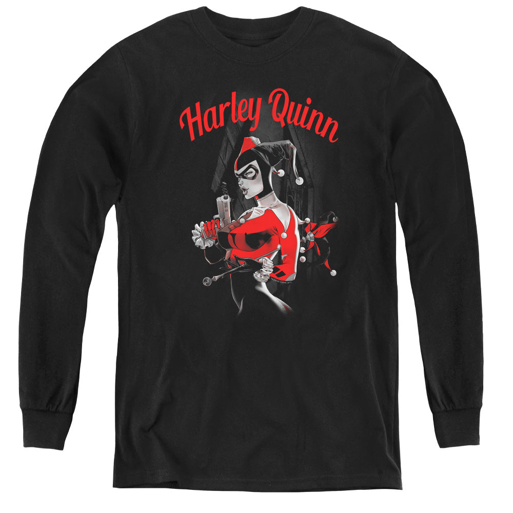 AN OFFCIALLY LICENSED BATMAN SPRING GUN YOUTH LONG SLEEVE T-SHIRT BLACK