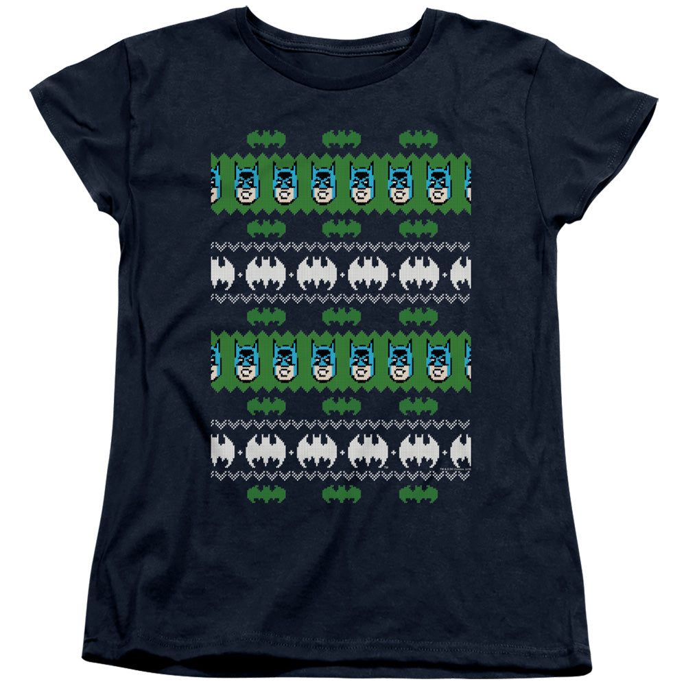 AN OFFCIALLY LICENSED BATMAN BATMAN CHRISTMAS SWEATER WOMEN'S REGULAR FIT T-SHIRT NAVY