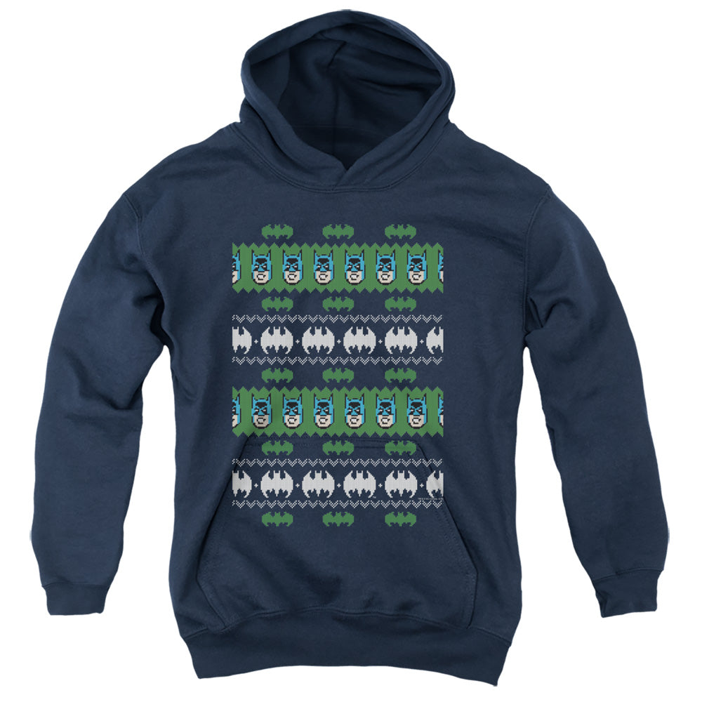AN OFFCIALLY LICENSED BATMAN BATMAN CHRISTMAS SWEATER YOUTH HOODIE NAVY