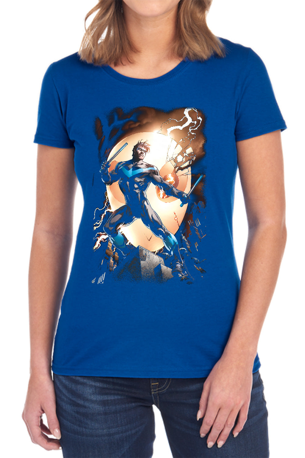 AN OFFCIALLY LICENSED BATMAN NIGHTWING AGAINST OWLS WOMEN'S REGULAR FIT T-SHIRT BLACK