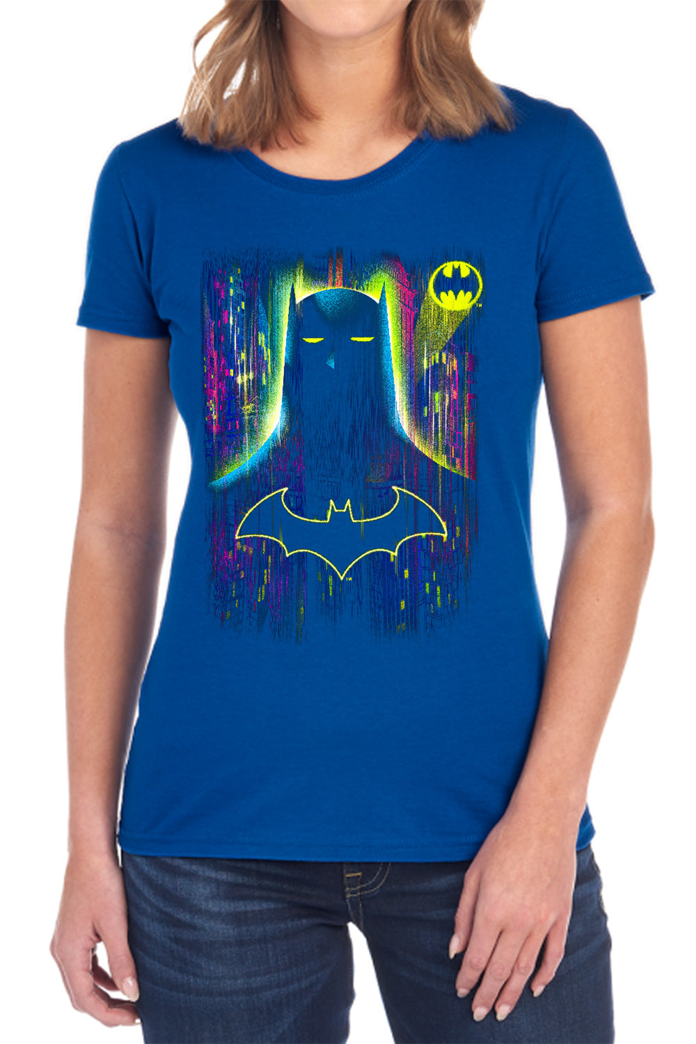 AN OFFCIALLY LICENSED BATMAN KNIGHT LIGHTS WOMEN'S REGULAR FIT T-SHIRT BLACK