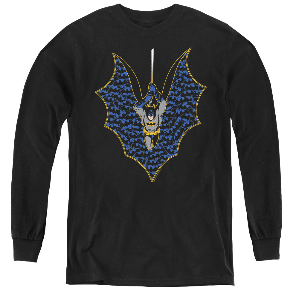 AN OFFCIALLY LICENSED BATMAN BAT FILL YOUTH LONG SLEEVE T-SHIRT BLACK