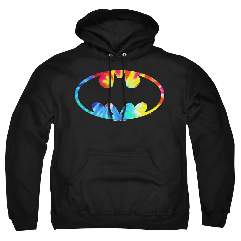 AN OFFCIALLY LICENSED BATMAN TIE DYE BATMAN LOGO ADULT UNISEX PULLOVER HOODIE BLACK