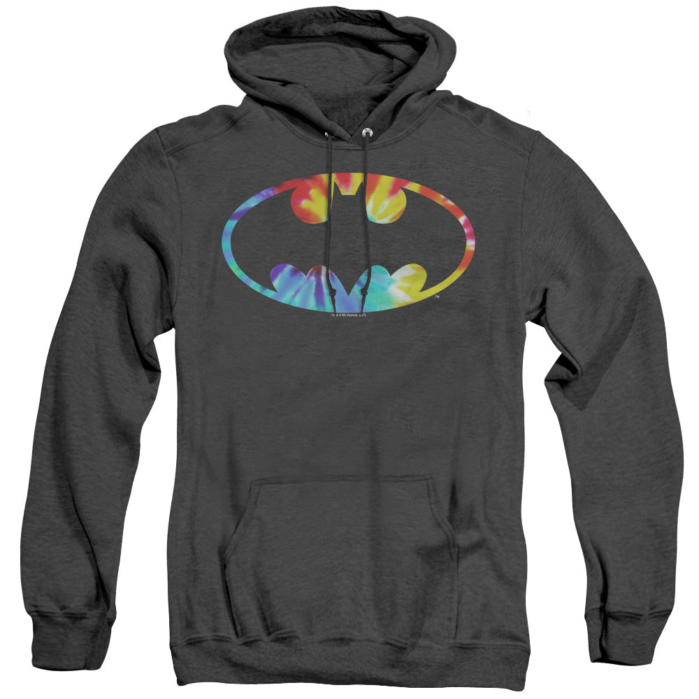 AN OFFCIALLY LICENSED BATMAN TIE DYE BATMAN LOGO ADULT UNISEX HEATHER PULLOVER HOODIE BLACK