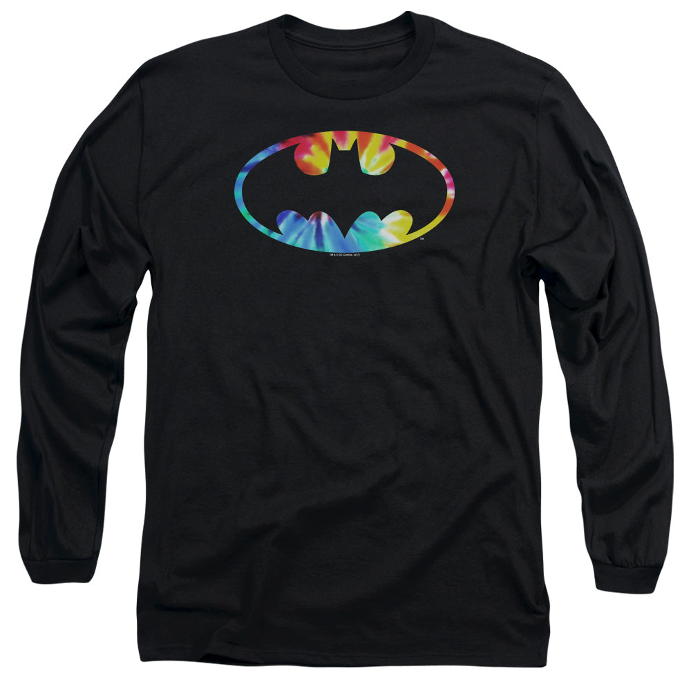 AN OFFCIALLY LICENSED BATMAN TIE DYE BATMAN LOGO MEN'S LONG SLEEVE T-SHIRT BLACK