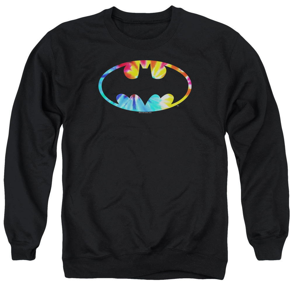 AN OFFCIALLY LICENSED BATMAN TIE DYE BATMAN LOGO ADULT UNISEX CREWNECK SWEATSHIRT BLACK
