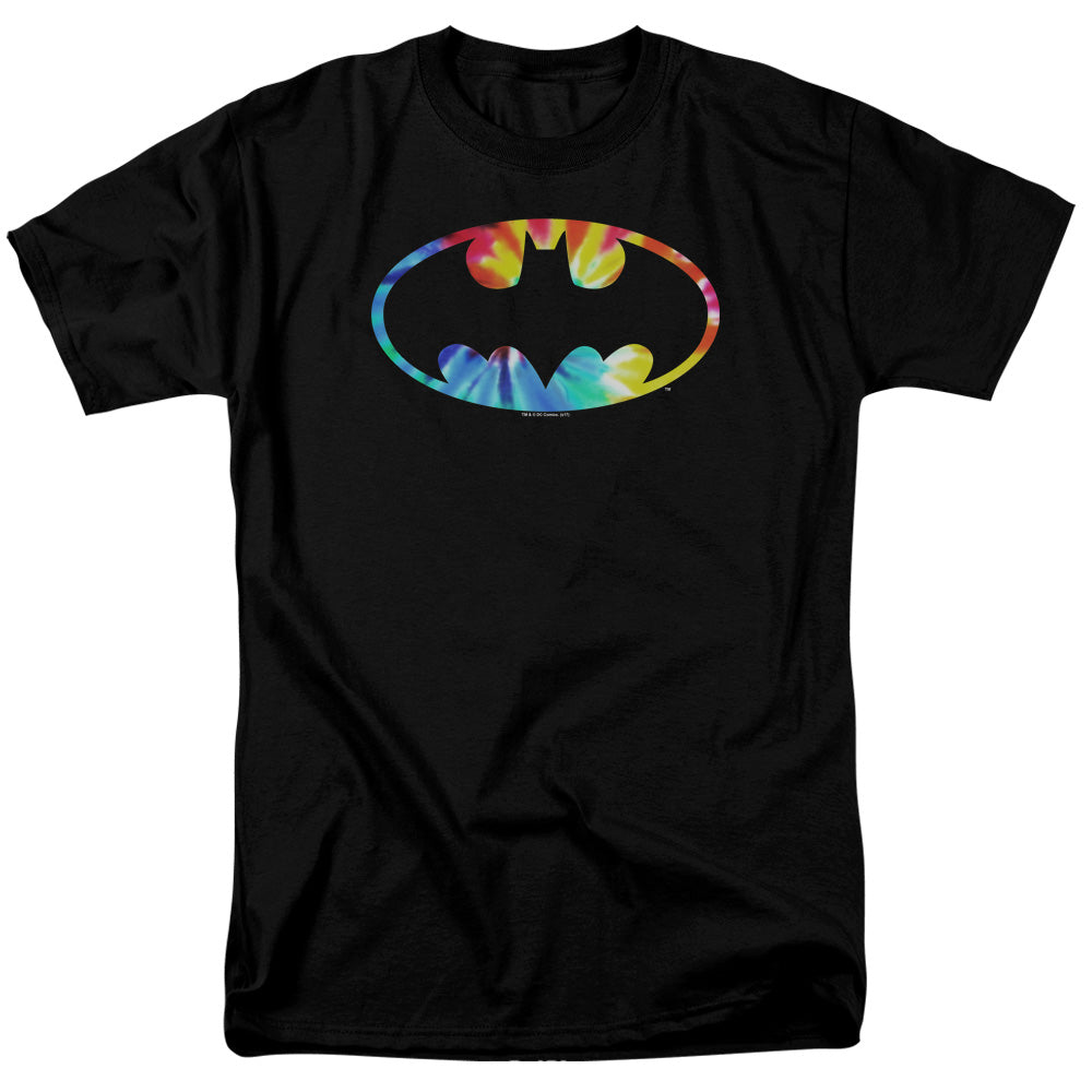 AN OFFCIALLY LICENSED BATMAN TIE DYE BATMAN LOGO MEN'S REGULAR FIT T-SHIRT BLACK