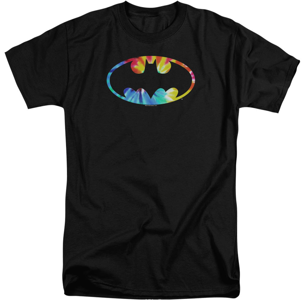 AN OFFCIALLY LICENSED BATMAN TIE DYE BATMAN LOGO MEN'S TALL FIT T-SHIRT BLACK