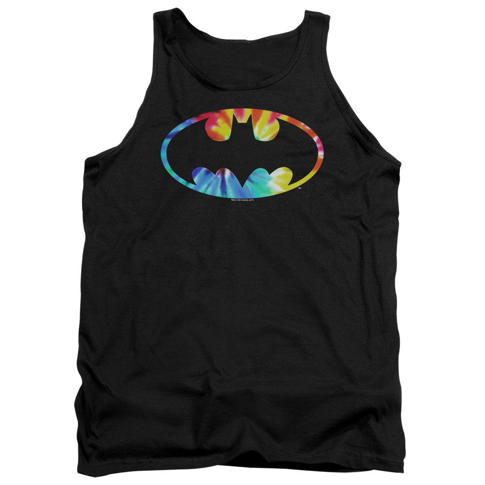 AN OFFCIALLY LICENSED BATMAN TIE DYE BATMAN LOGO ADULT UNISEX TANK TOP BLACK