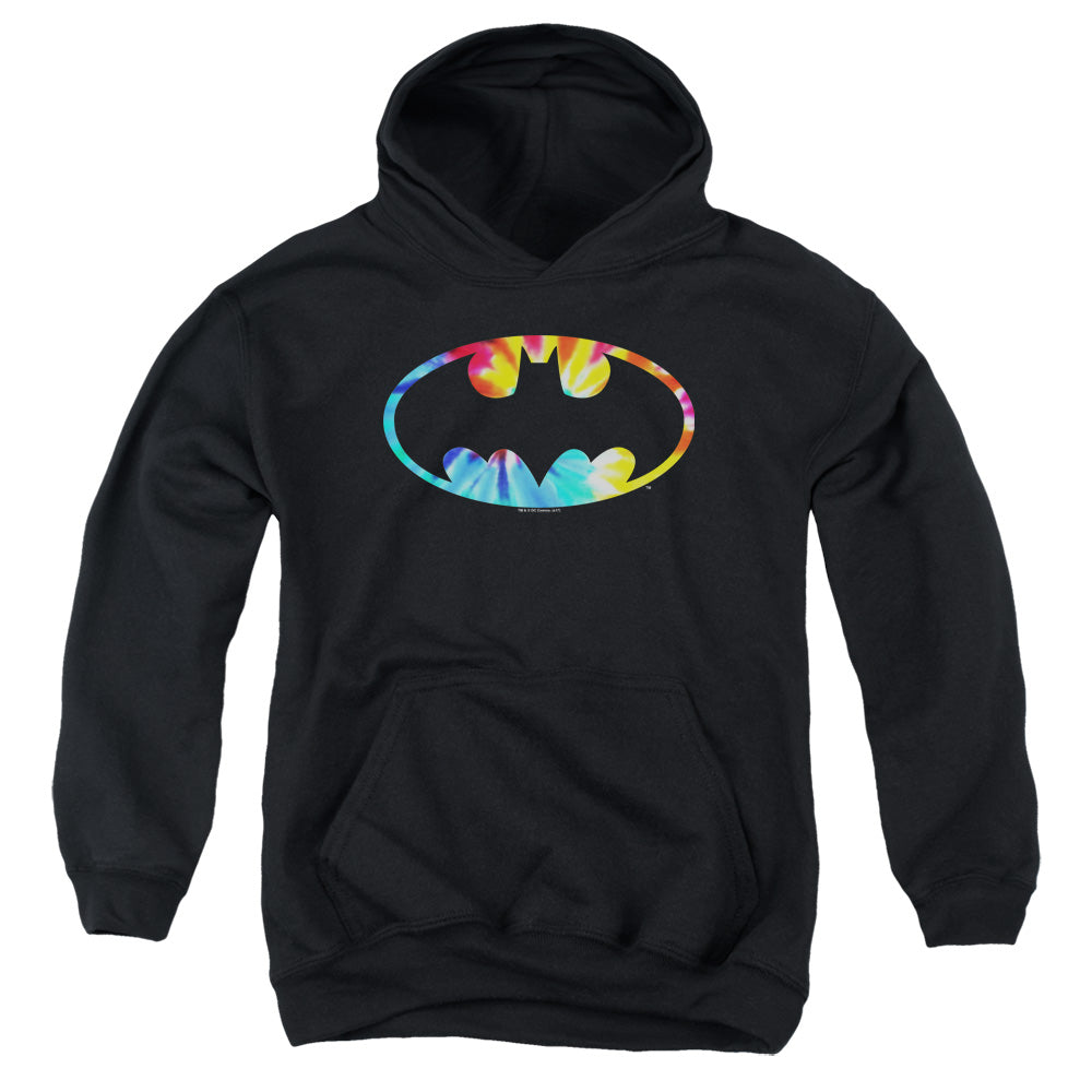 AN OFFCIALLY LICENSED BATMAN TIE DYE BATMAN LOGO YOUTH HOODIE BLACK