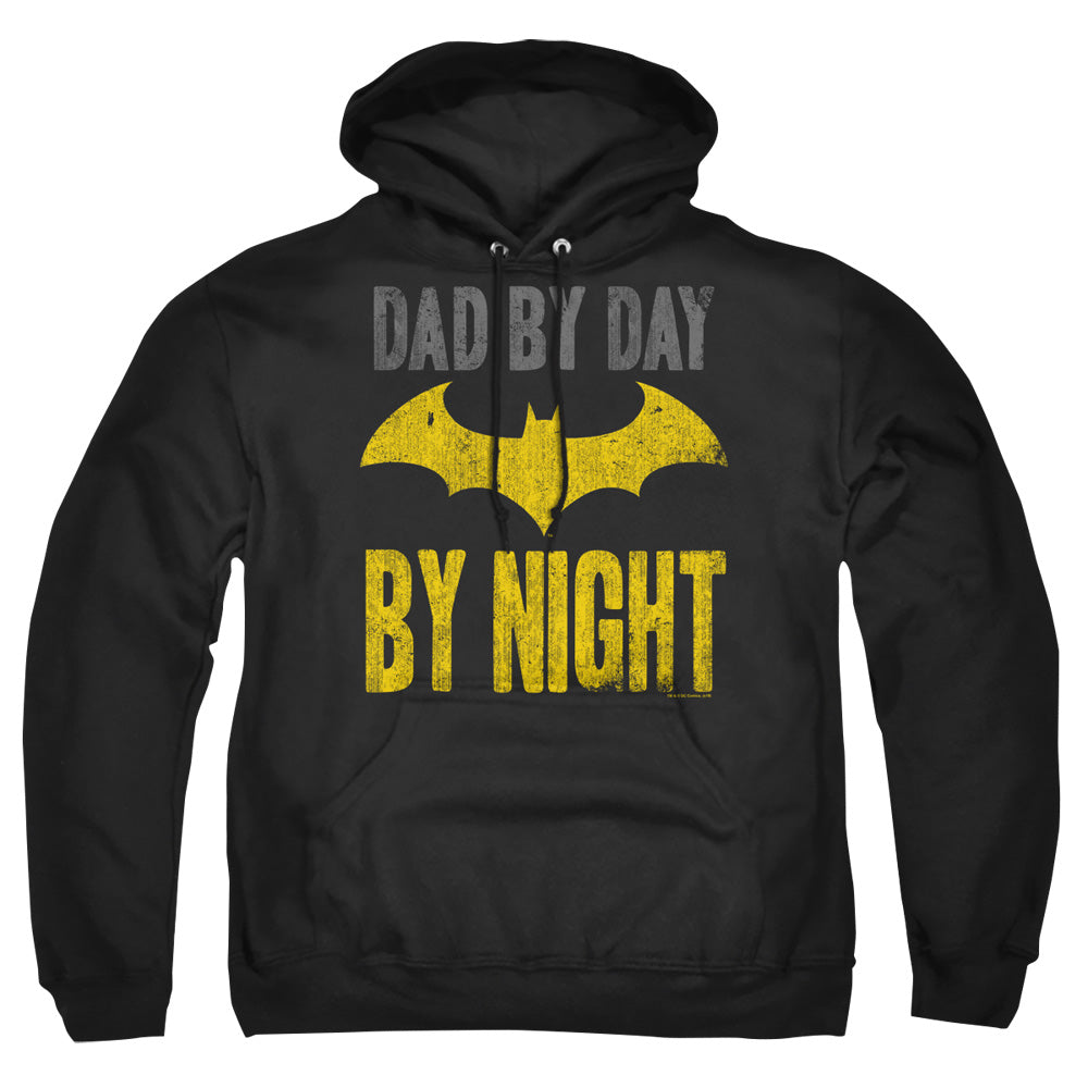 AN OFFCIALLY LICENSED BATMAN DAD BY DAY ADULT UNISEX PULLOVER HOODIE BLACK