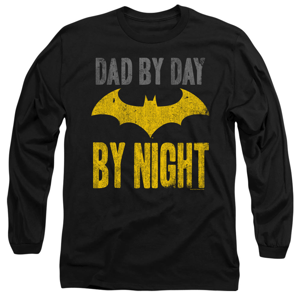 AN OFFCIALLY LICENSED BATMAN DAD BY DAY MEN'S LONG SLEEVE T-SHIRT BLACK