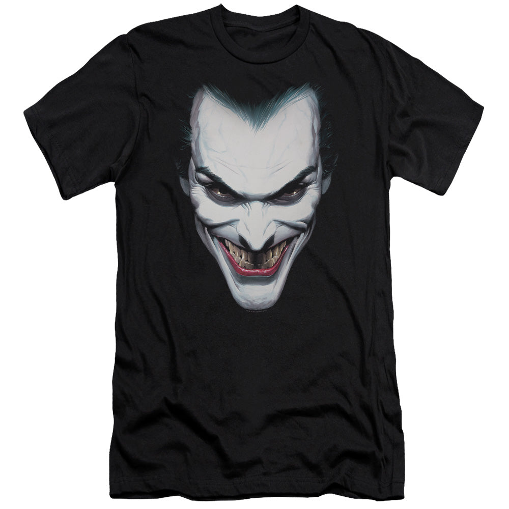 AN OFFCIALLY LICENSED BATMAN JOKER PORTRAIT MEN'S PREMIUM SLIM FIT T-SHIRT BLACK