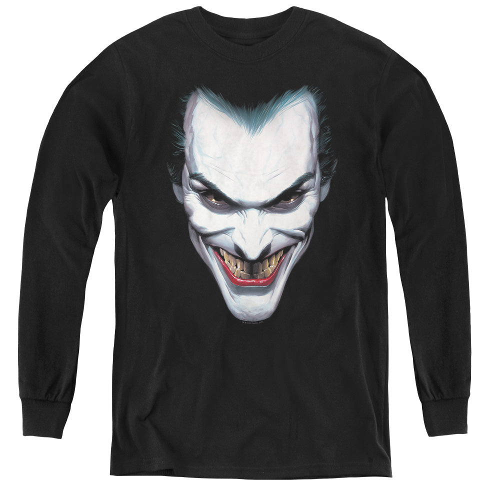 AN OFFCIALLY LICENSED BATMAN JOKER PORTRAIT YOUTH LONG SLEEVE T-SHIRT BLACK
