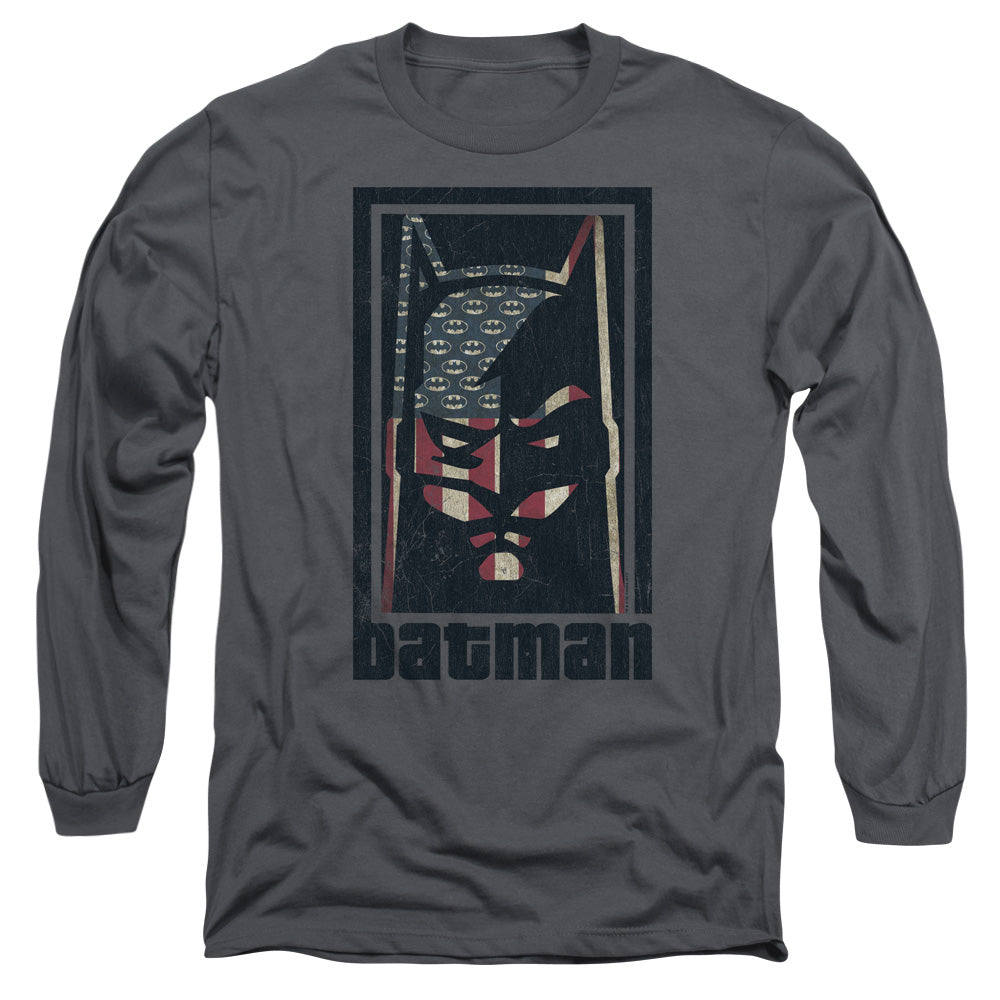 AN OFFCIALLY LICENSED BATMAN AMERICAN BATMAN MEN'S LONG SLEEVE T-SHIRT CHARCOAL