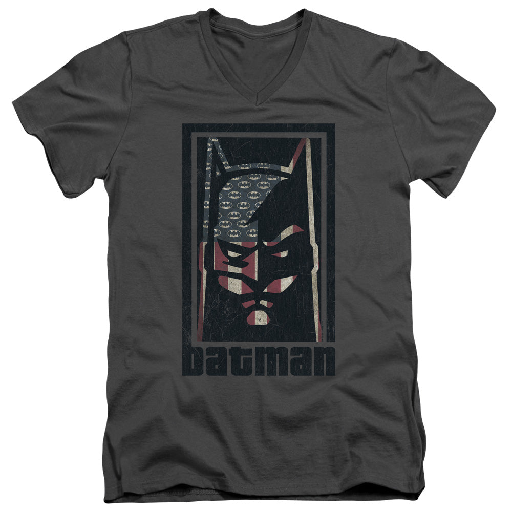 AN OFFCIALLY LICENSED BATMAN AMERICAN BATMAN MEN'S V-NECK T-SHIRT CHARCOAL