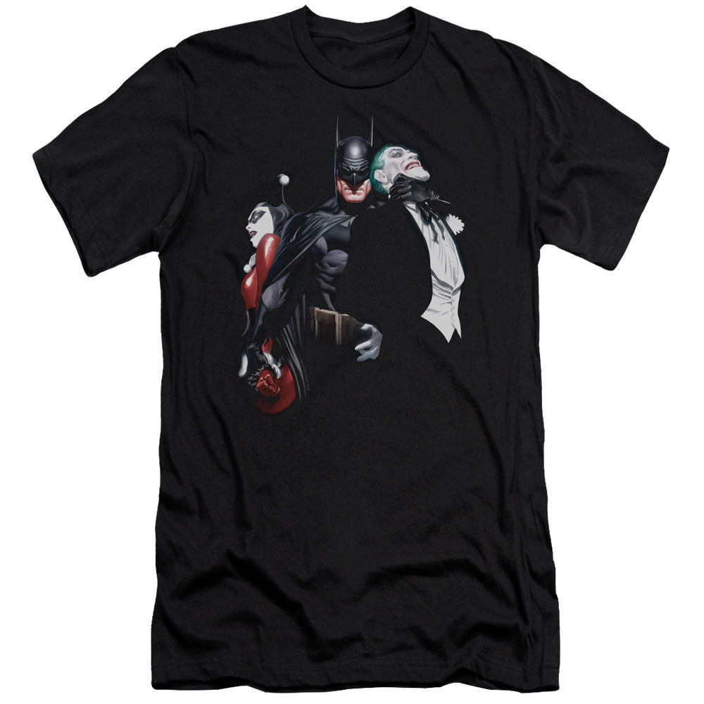 AN OFFCIALLY LICENSED BATMAN JOKER HARLEY CHOKE 
 MEN'S PREMIUM SLIM FIT T-SHIRT BLACK