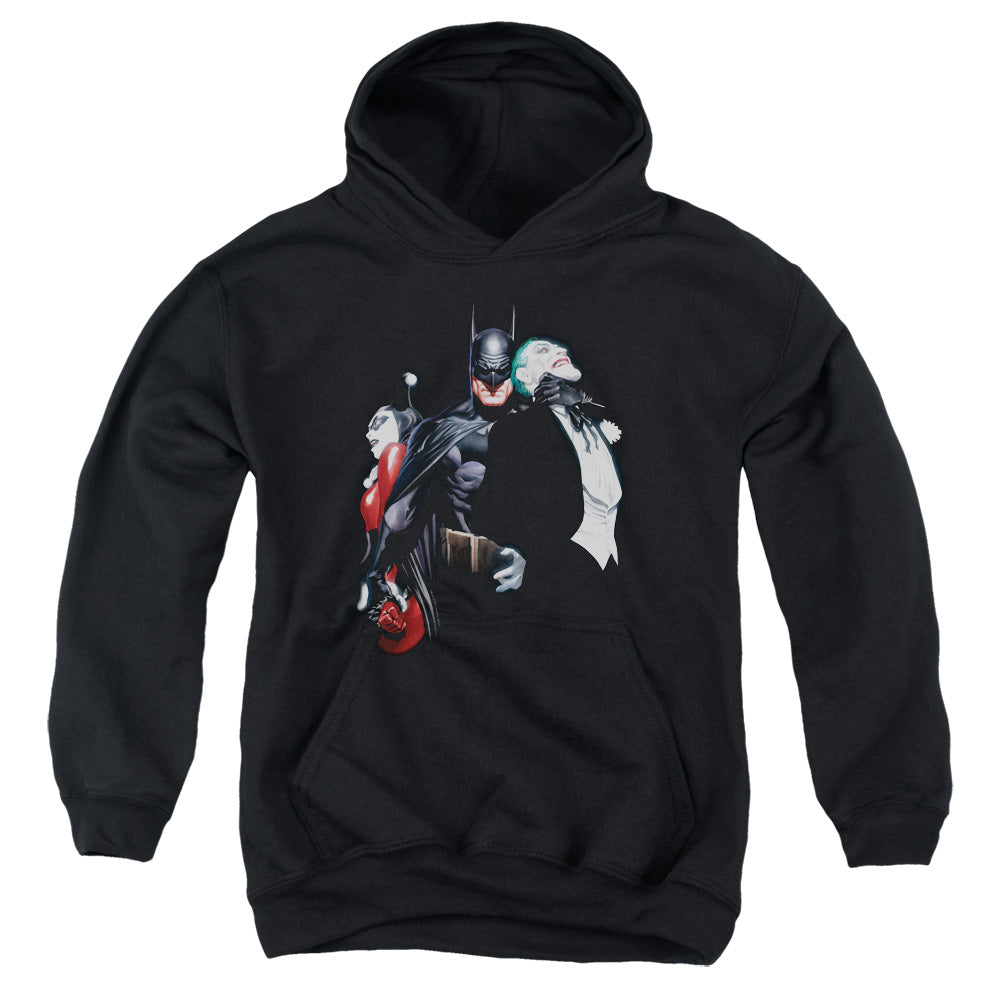 AN OFFCIALLY LICENSED BATMAN JOKER HARLEY CHOKE 
 YOUTH HOODIE BLACK